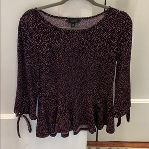 Banana Republic Polka Dot Navy Tie Sleeve Peplum